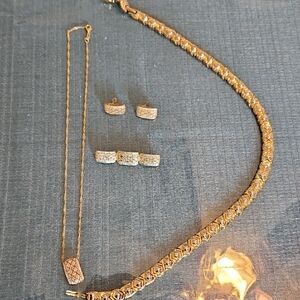 Gold and Silver Textured Crescent Necklace